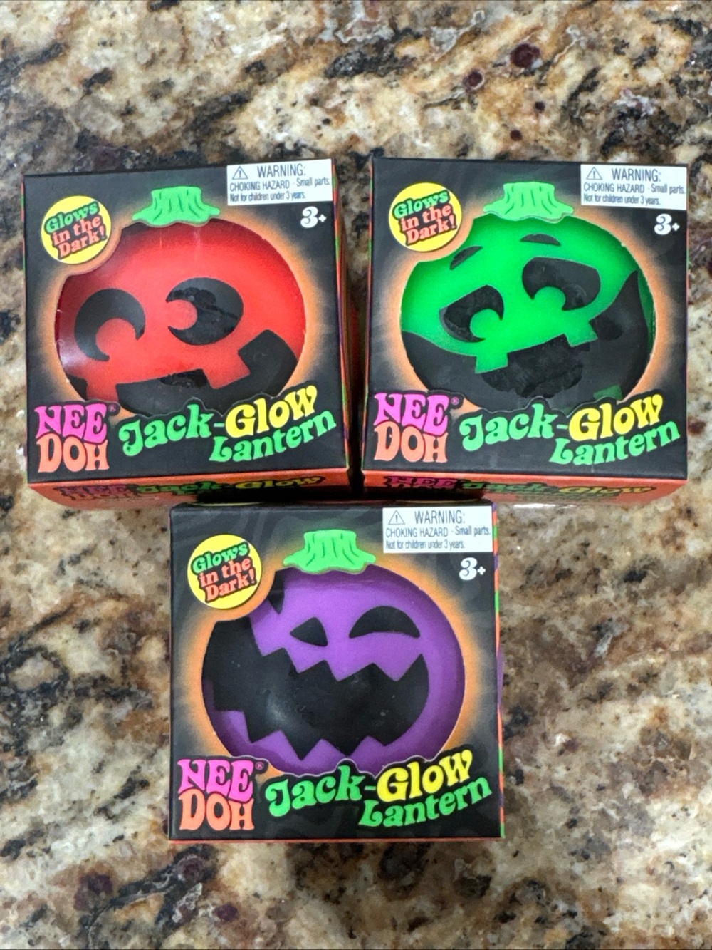 Nee Doh Needoh Jack-GLOW Lantern Glow-in-the-Dark Squeeze Ball Set 3 Pack